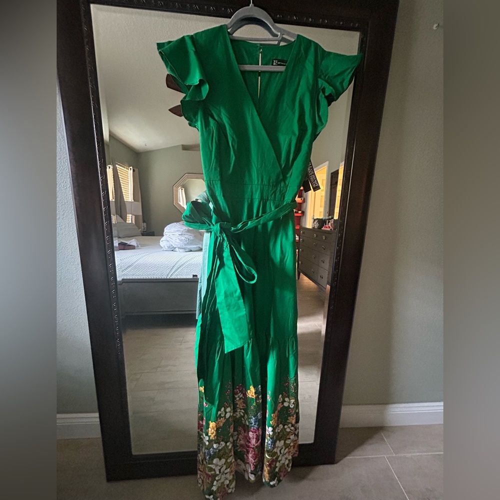 New York & Company Green Maxi Dress with Floral Hem